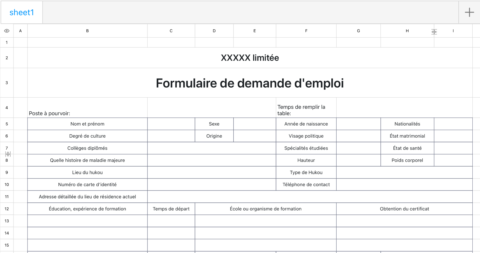 Formulaire de demande d'emploi
